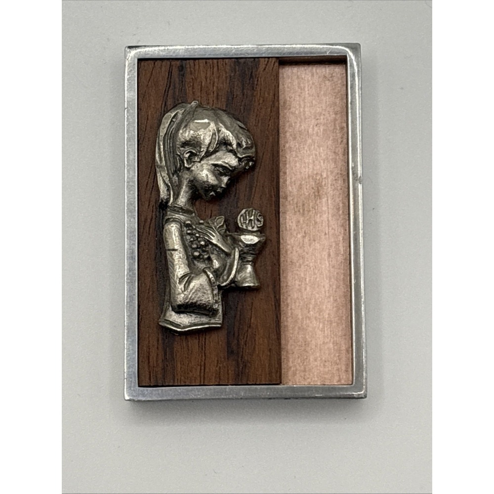 Italian Hand-Chiseled Pewter Plaque "Peltro Cesellato a Mano" Child With Flowers